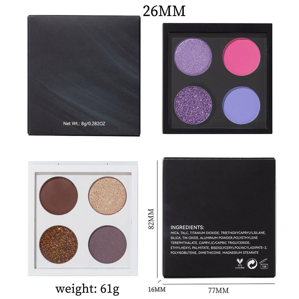 4 Color 26Mm Diy Eyeshadow Palette Waterproof High Pigmented Private Label