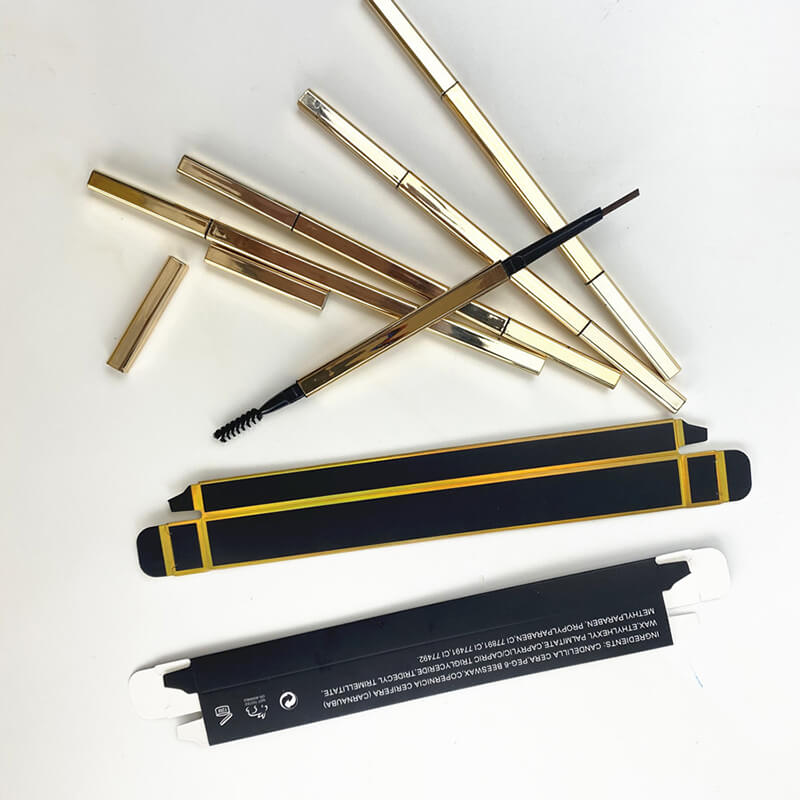 5 color gold eyebrow pencil with brush waterproof triangular rotating