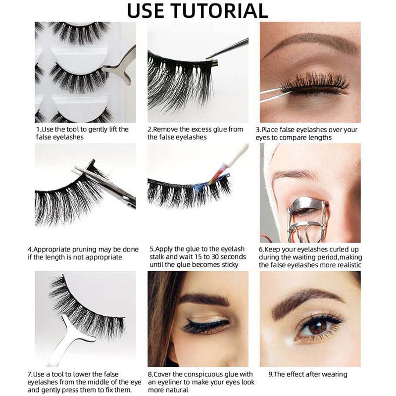 3D false eyelash mink hair curl thick reusable easy to wear