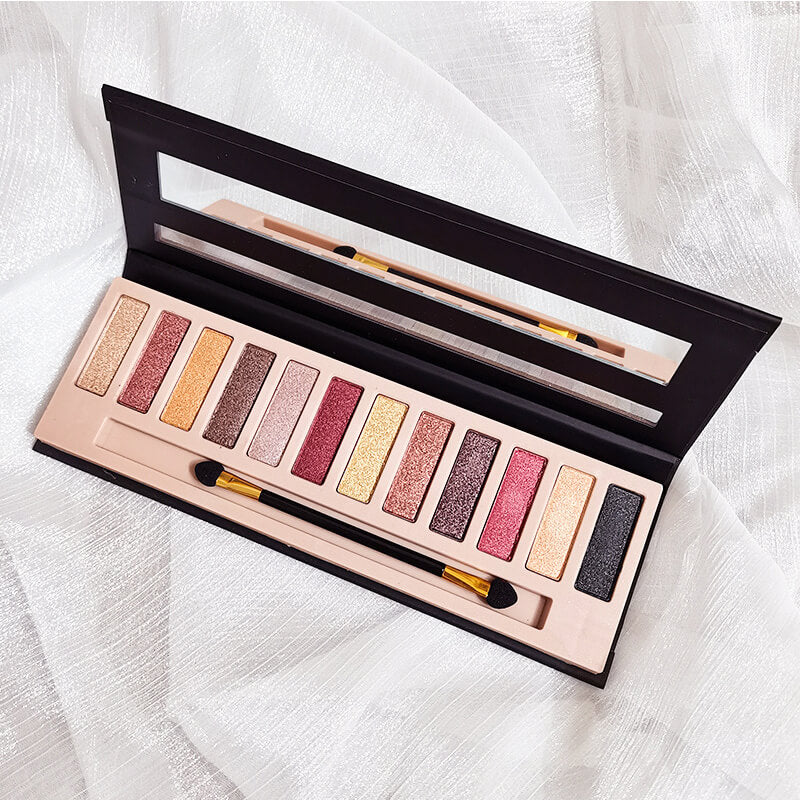 12 color eyeshadow palette matte shimmer non-smudge with brush