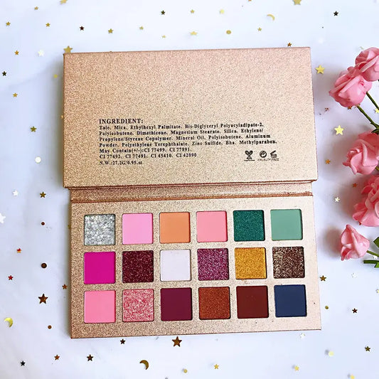 Palette de 18 fards à paupières mats, or rose naturel, haute pigmentation