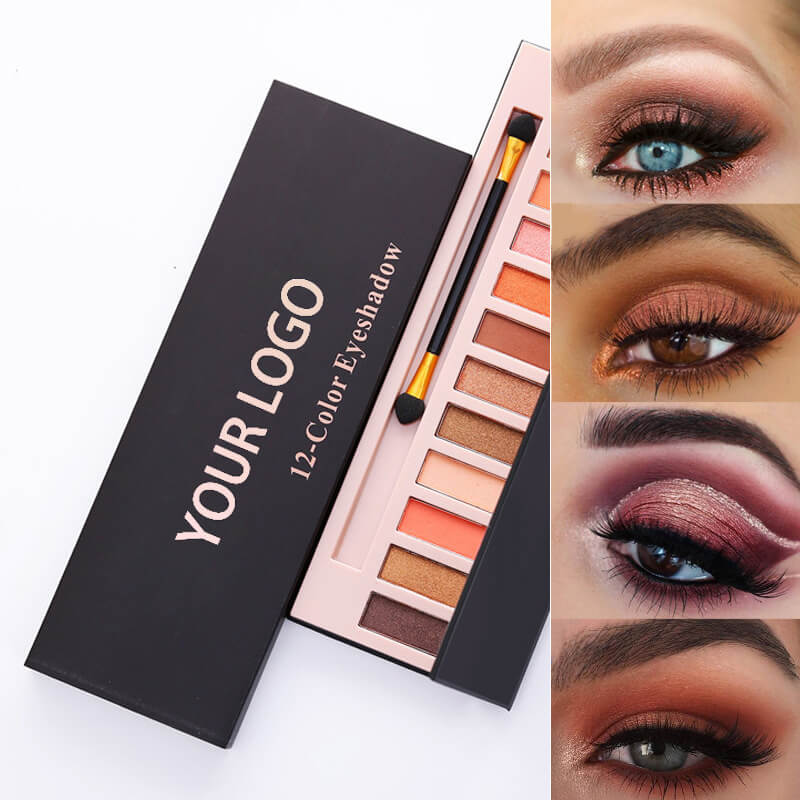 12 color eyeshadow palette matte shimmer non-smudge with brush