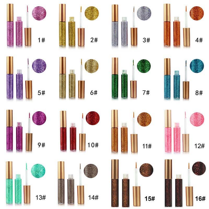 16 color liquid eyeliner glitter waterproof long lasting private label