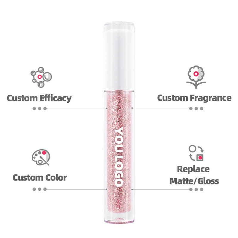 Glitter pink lip gloss pearlescent lipgloss high pigment private label
