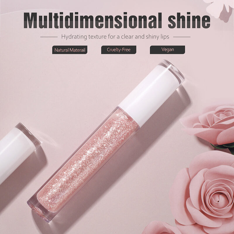 Glitter pink lip gloss pearlescent lipgloss high pigment private label