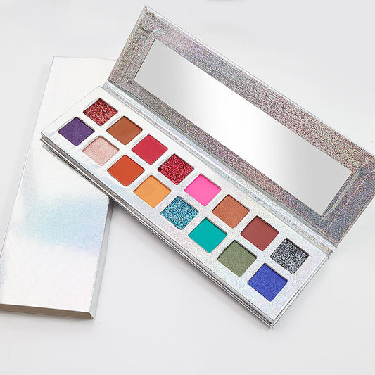 Palette de 16 fards à paupières nacrés à effet électroplaqué brillant