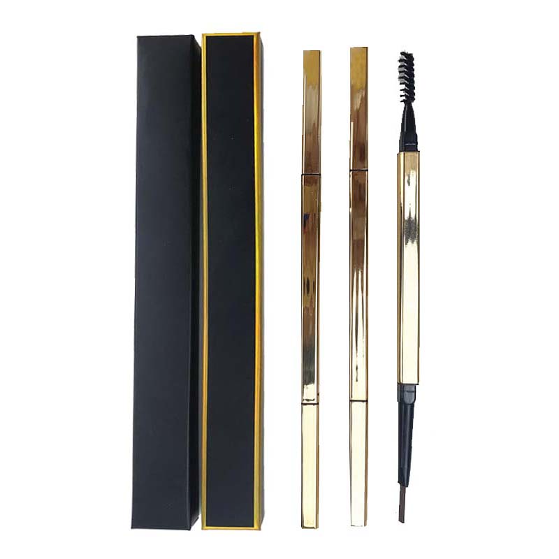 5 color gold eyebrow pencil with brush waterproof triangular rotating