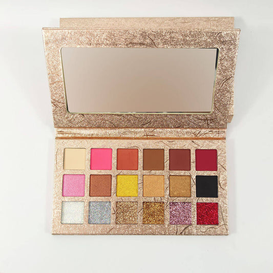 Palette de 18 fards à paupières dorés mats, waterproof et longue tenue