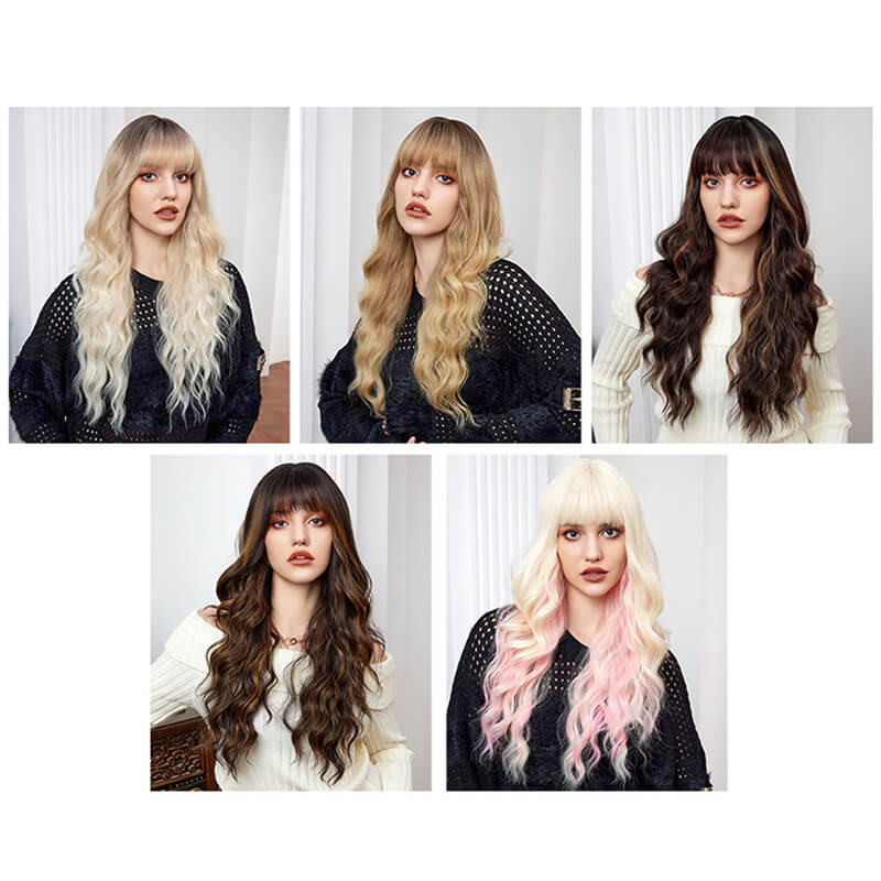 Gradient wig full headgear long curly waves hair natural versatile