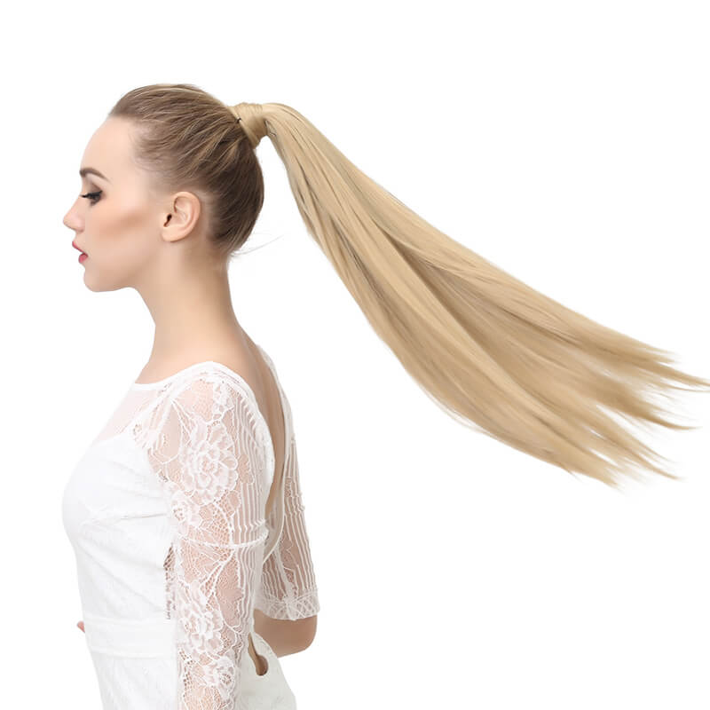 Wigs velcro ponytail matte silk long straight hair wrapped wig 23.6 inch