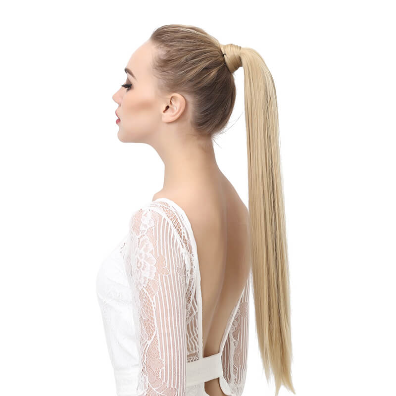 Wigs velcro ponytail matte silk long straight hair wrapped wig 23.6 inch