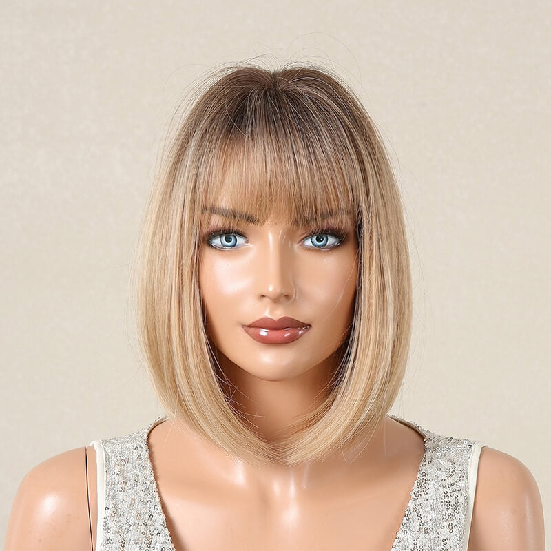 Women wigs with bangs bob hair short straight hair full wig cover headgear