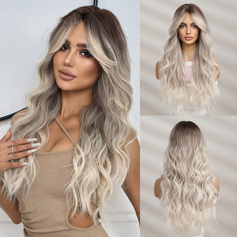 Big wave wigs long curly hair gradient chemical fiber full headgear