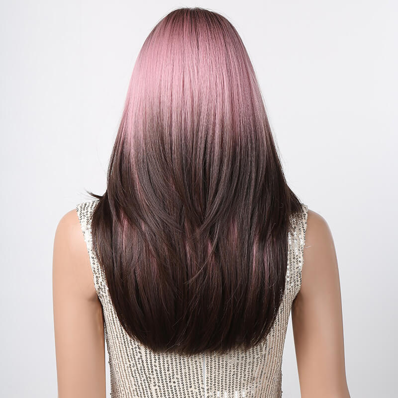 New gradient wigs cosplay punk long straight hair pink full headgear wig