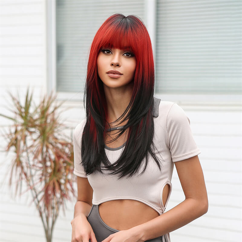 New gradient wigs cosplay punk long straight hair pink full headgear wig