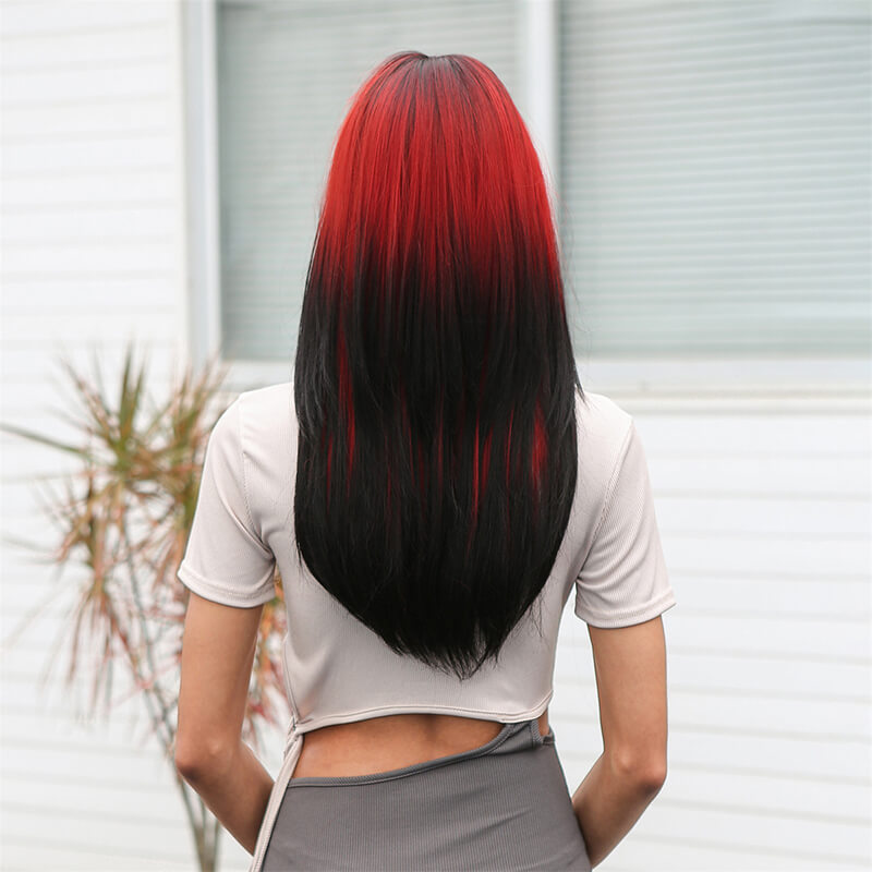 New gradient wigs cosplay punk long straight hair pink full headgear wig