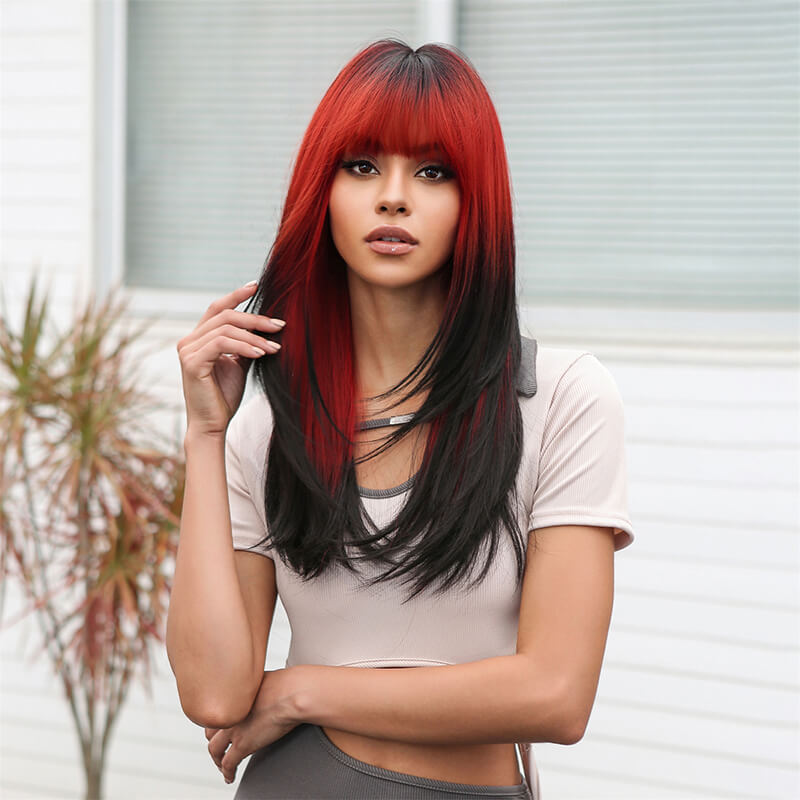 New gradient wigs cosplay punk long straight hair pink full headgear wig