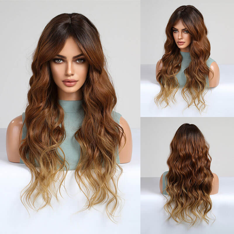 Big wave wigs long curly hair gradient chemical fiber full headgear