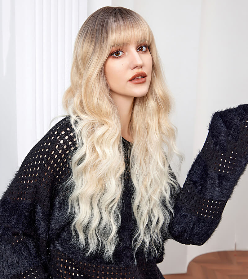 Gradient wig full headgear long curly waves hair natural versatile