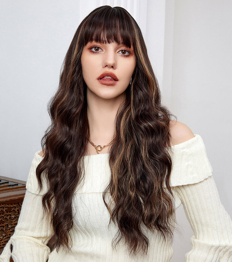 Gradient wig full headgear long curly waves hair natural versatile