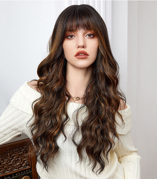 Gradient wig full headgear long curly waves hair natural versatile