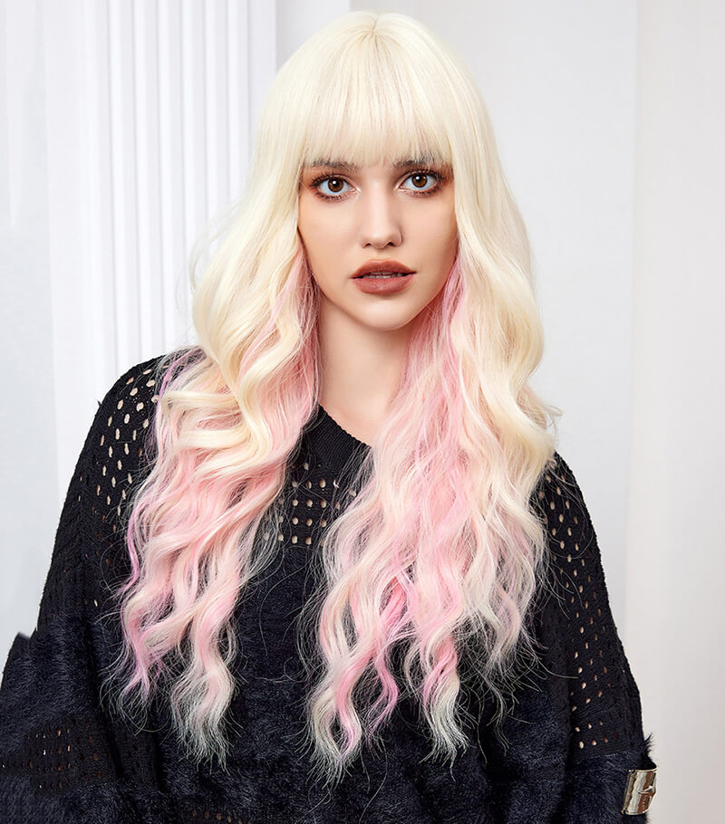 Gradient wig full headgear long curly waves hair natural versatile