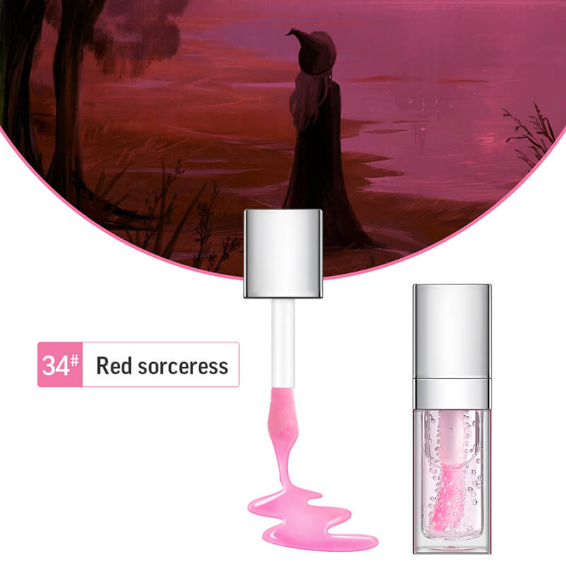34 Colors Lip Oil Fruit Lip Gloss Lip Plumping Oil Vegan Moisturizing Silver-Plated Tube