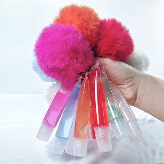 13 color fruity lip gloss pompom keychain vegan lipgloss