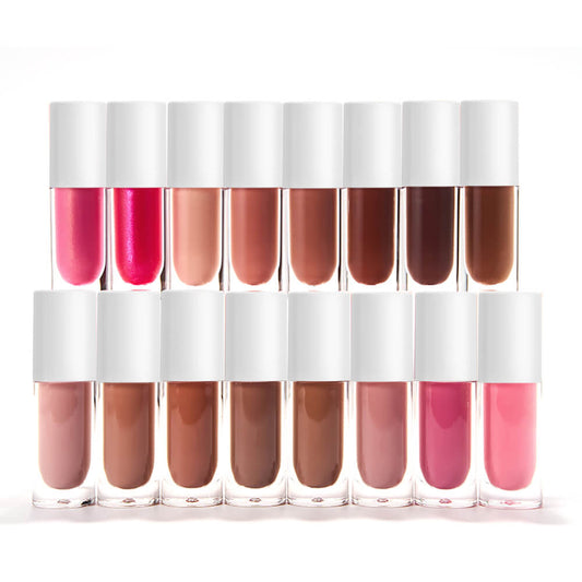 Gloss à lèvres nude en 16 teintes, hautement pigmenté, vegan et hydratant