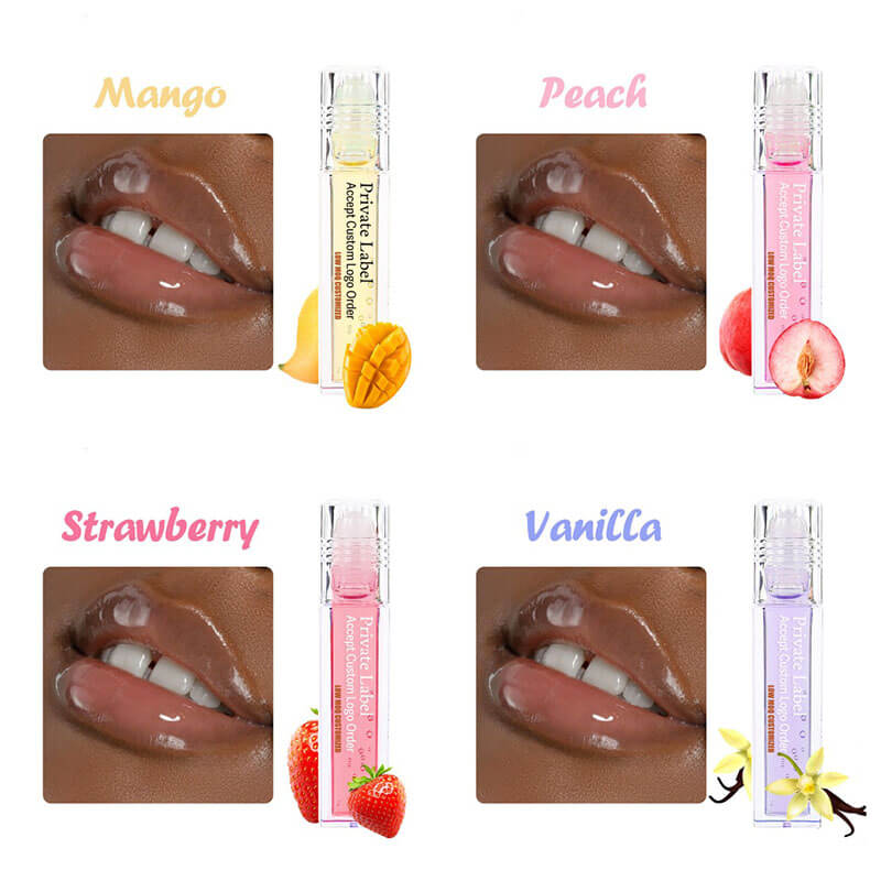 4 color lip oil roll-on clear lip gloss fruity flavored moisturizing