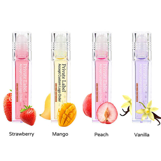 4 color lip oil roll-on clear lip gloss fruity flavored moisturizing