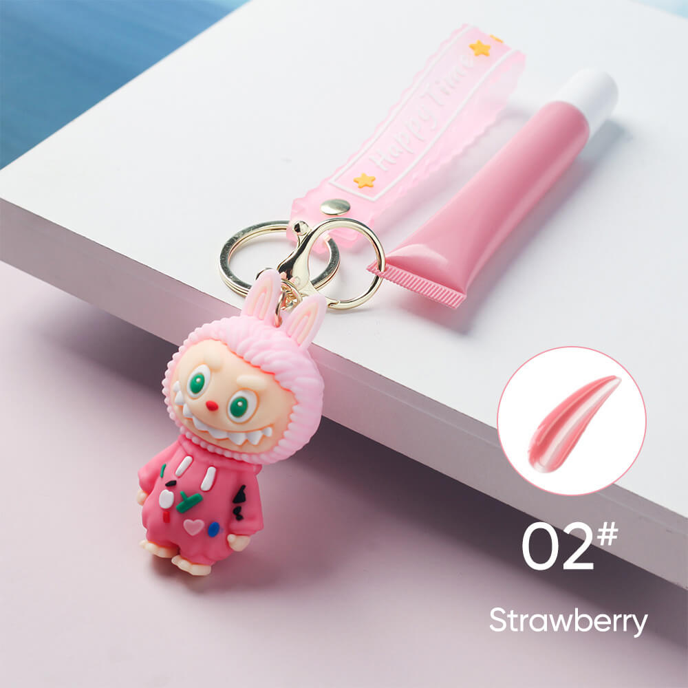 6 color polypeptide lipgloss LABUBU keychain cute lip oil