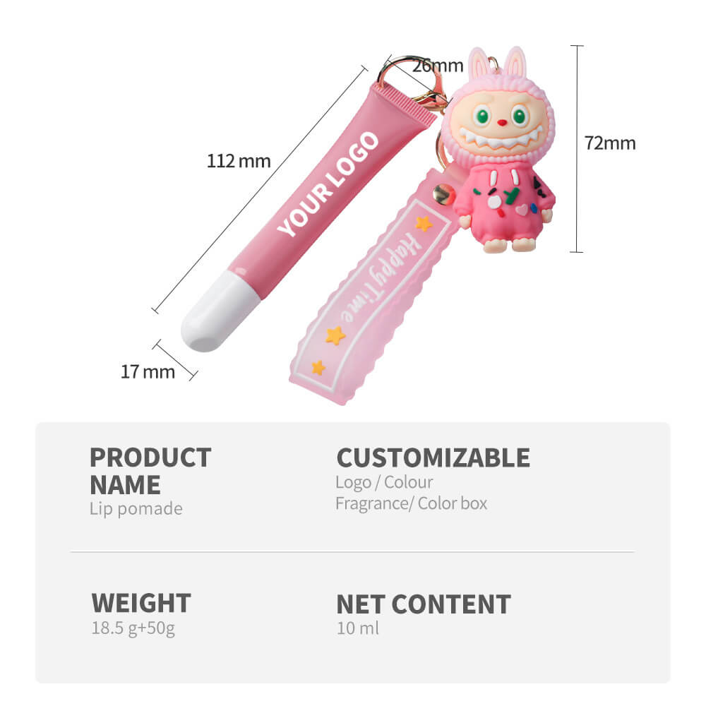 6 color polypeptide lipgloss LABUBU keychain cute lip oil