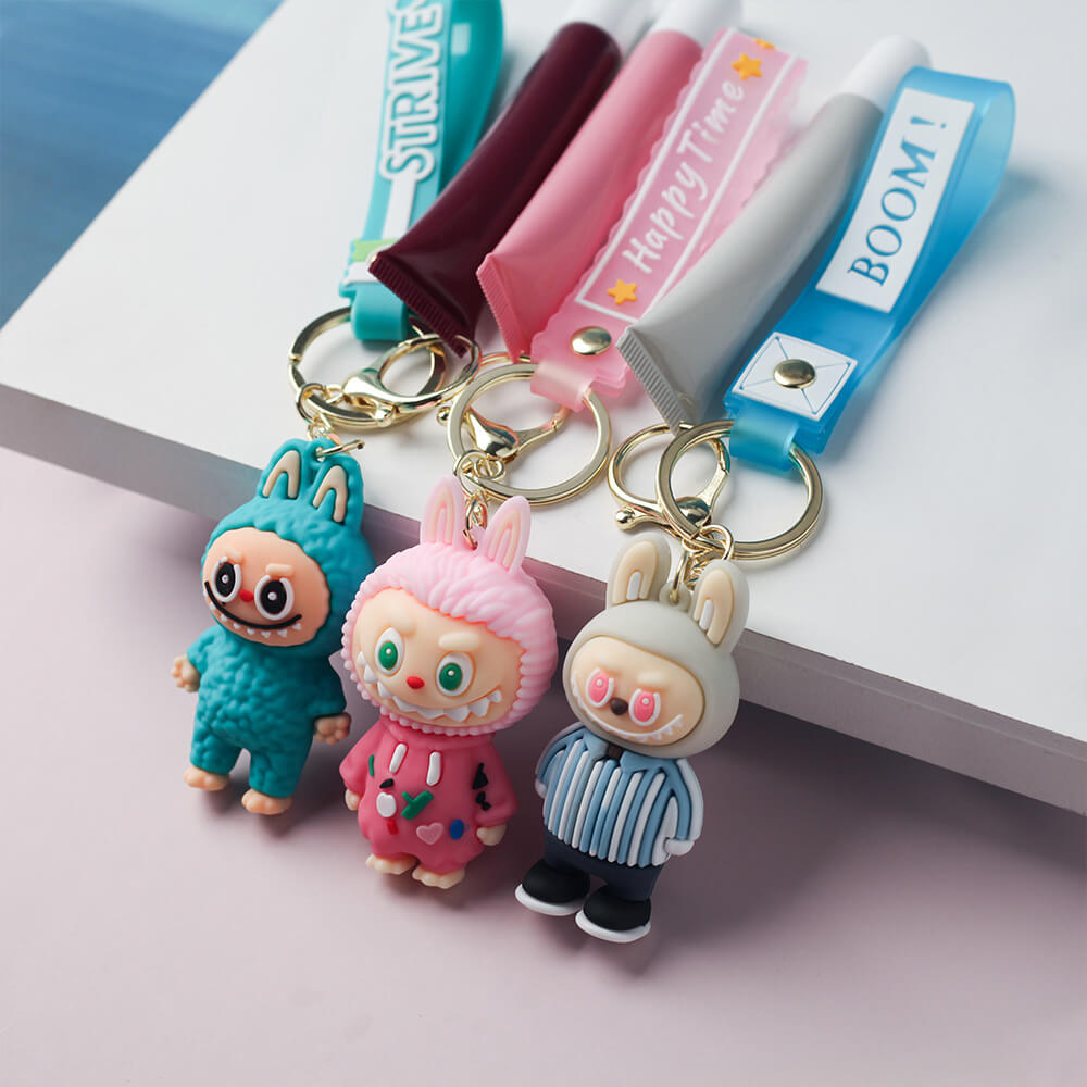 6 color polypeptide lipgloss LABUBU keychain cute lip oil