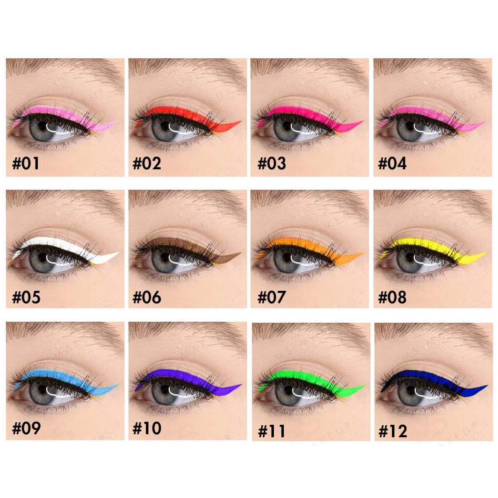 12 color neon liquid eyeliner waterproof quick-dry high pigmented