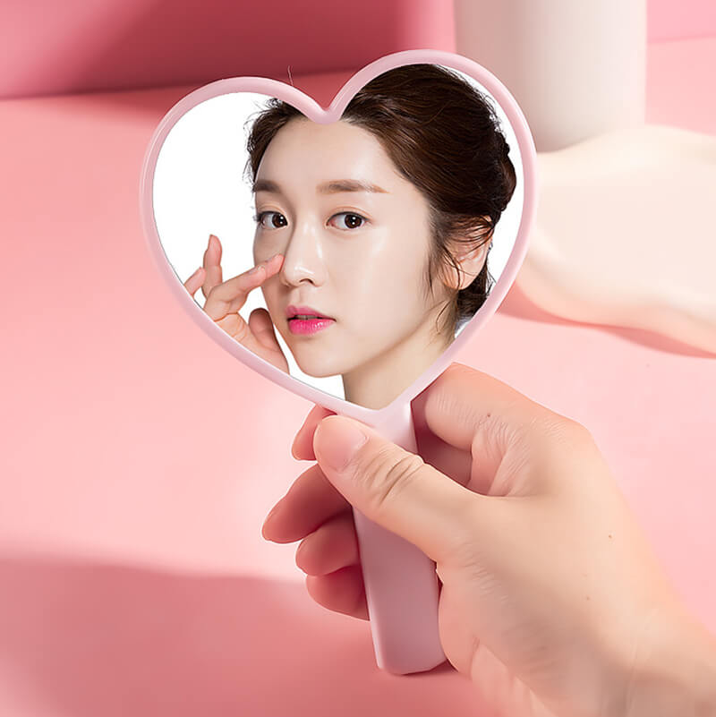 4 color heart-shaped makeup mirror love handheld portable handle mirror 16*10.5cm