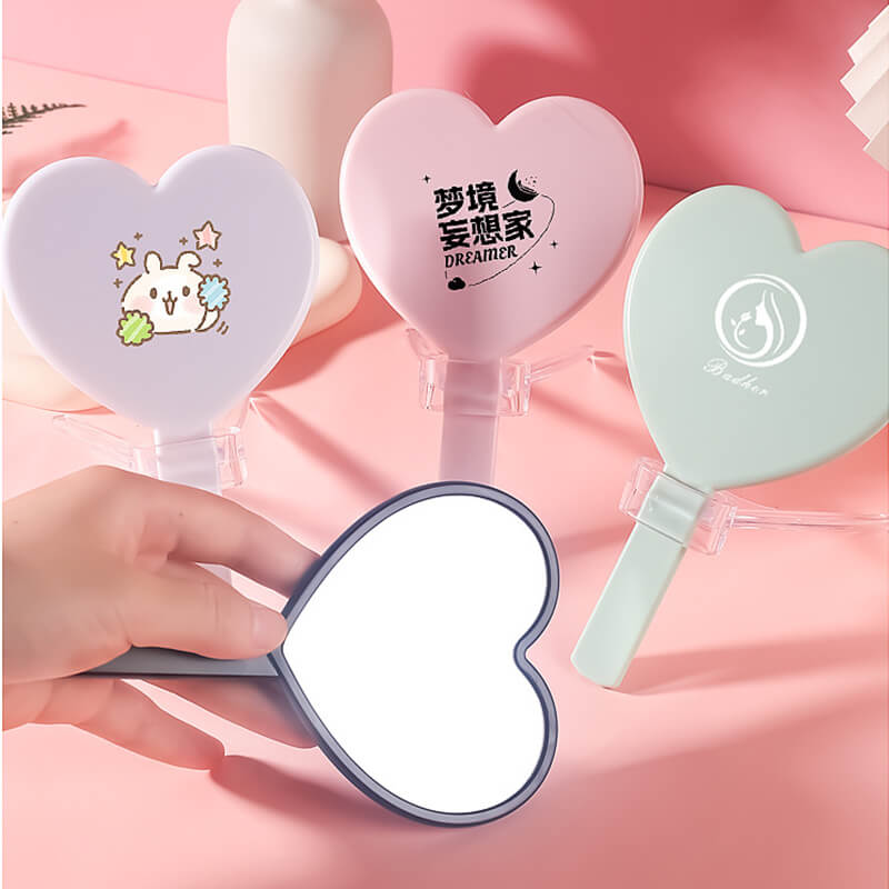 4 color heart-shaped makeup mirror love handheld portable handle mirror 16*10.5cm