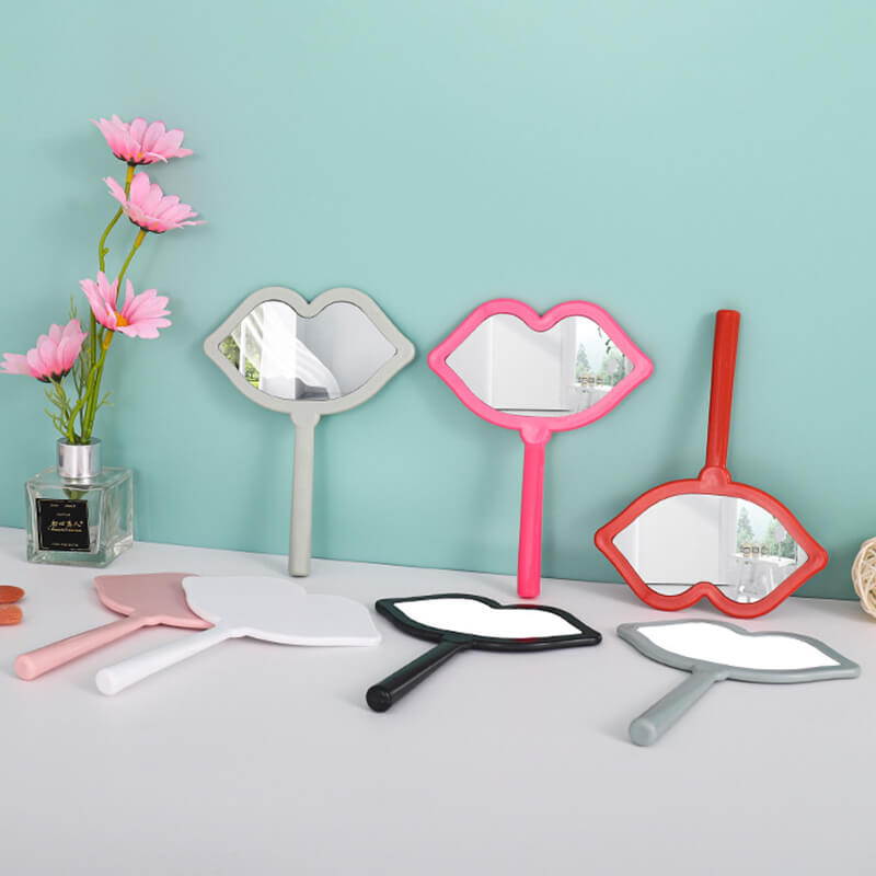 7 color lip shape makeup mirror handheld portable handle mirror 16*12cm