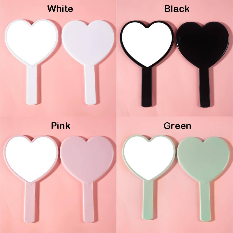 4 color heart-shaped makeup mirror love handheld portable handle mirror 16*10.5cm