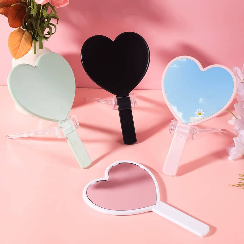 4 color heart-shaped makeup mirror love handheld portable handle mirror 16*10.5cm