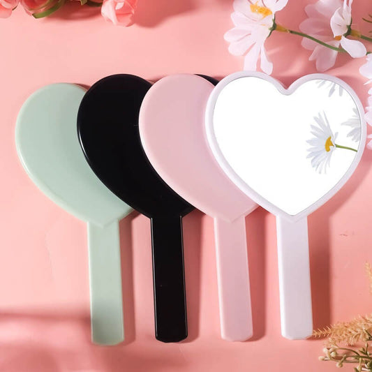 4 color heart-shaped makeup mirror love handheld portable handle mirror 16*10.5cm