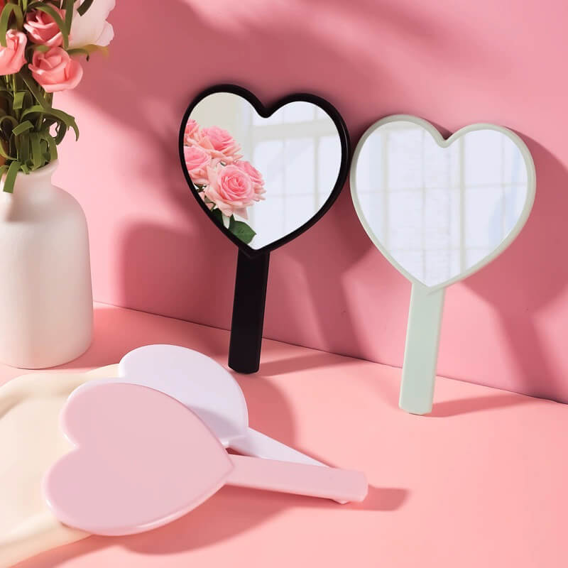 4 color heart-shaped makeup mirror love handheld portable handle mirror 16*10.5cm