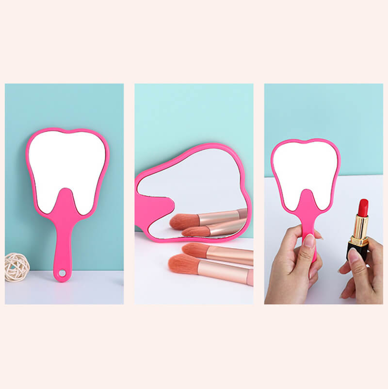 6 color makeup mirror cute teeth handle mirror advertising dental handheld 16*8.5cm