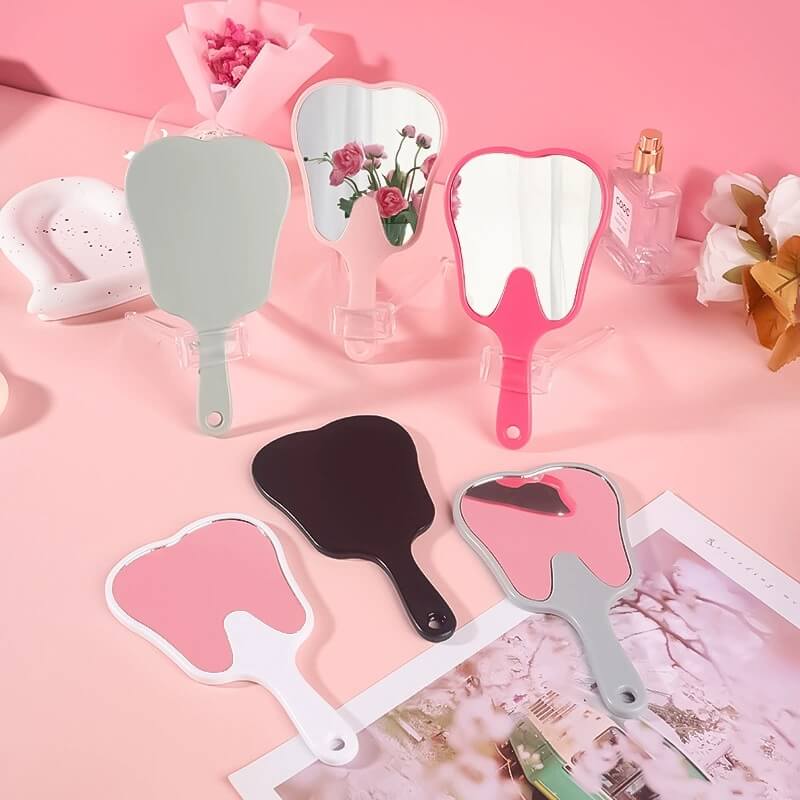 6 color makeup mirror cute teeth handle mirror advertising dental handheld 16*8.5cm