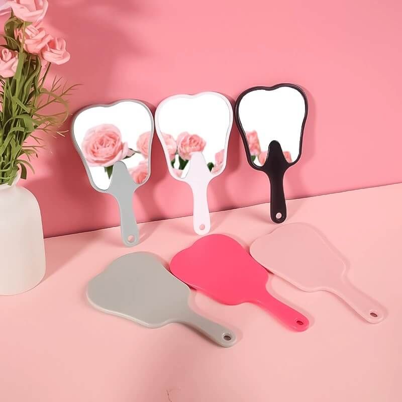 6 color makeup mirror cute teeth handle mirror advertising dental handheld 16*8.5cm