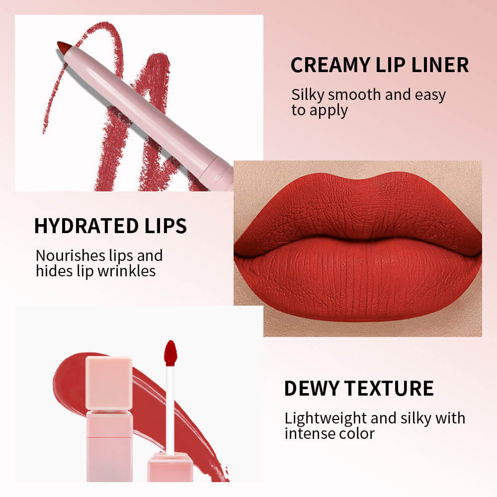 16 color pink liquid lipstick lip liner set matte waterproof long lasting