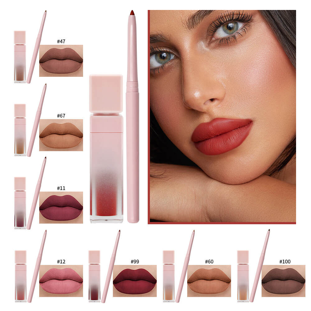 16 color pink liquid lipstick lip liner set matte waterproof long lasting
