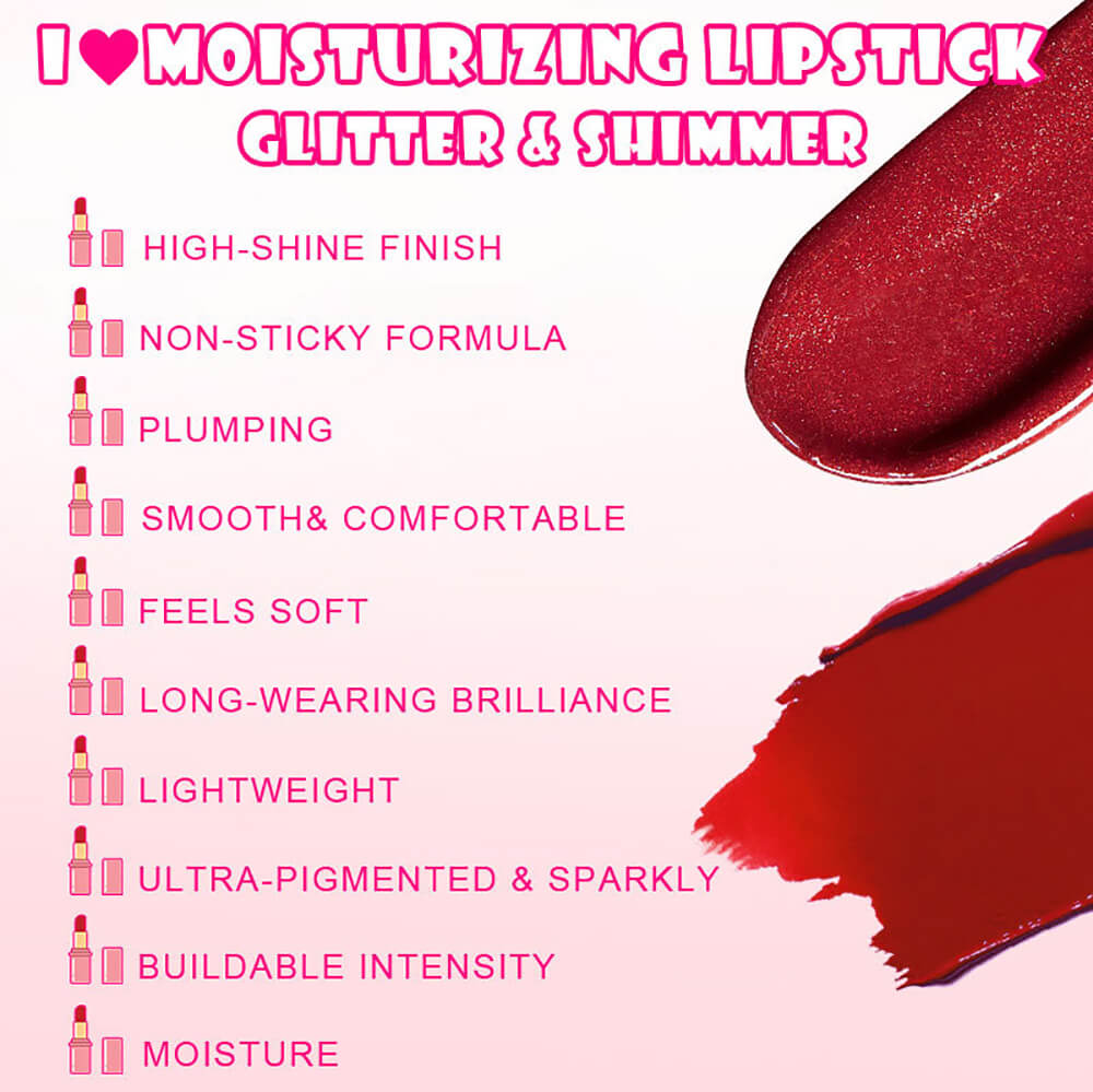 16 color glitter lipstick plumping hydrating long-lasting shimmer lipstick