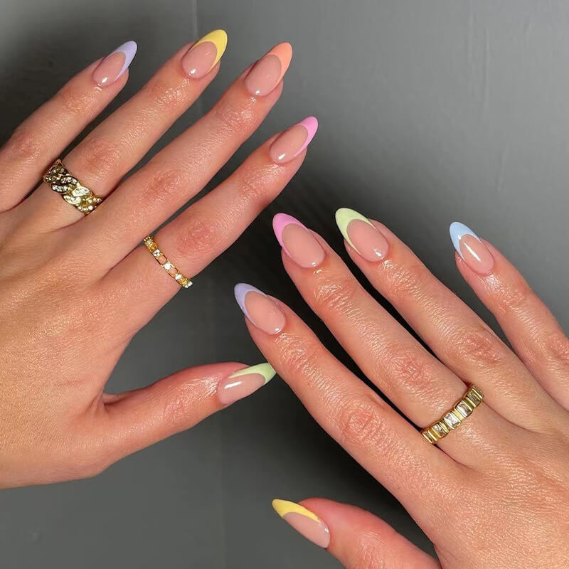 Wearable nail air summer multi-color French rainbow nail stickers 24pcs