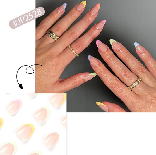 Wearable nail air summer multi-color French rainbow nail stickers 24pcs
